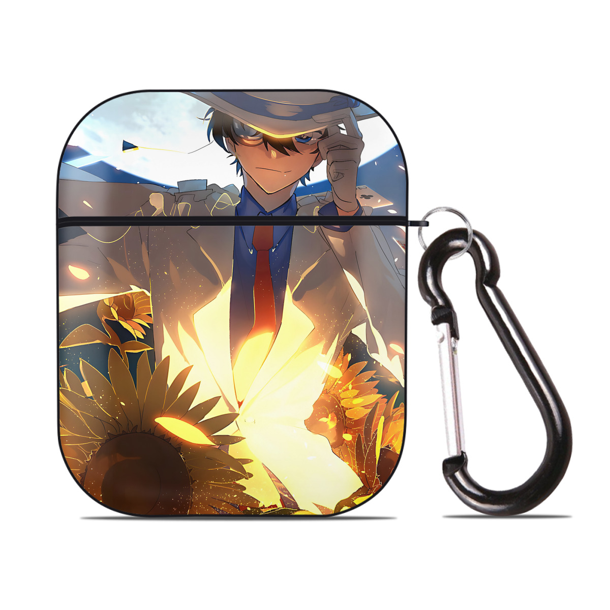 （画像用） 名探偵コナン Detective Conan AirPods 第2世代保護ケース ハードシェル ブラック 耐衝撃・防指紋・カラビナ付き