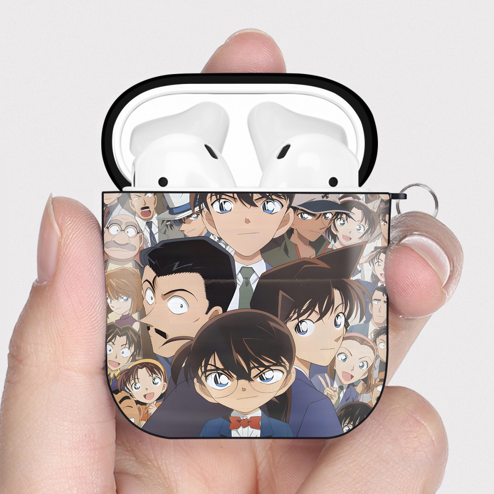 （画像用） 名探偵コナン Detective Conan AirPods 第2世代保護ケース ハードシェル ブラック 耐衝撃・防指紋・カラビナ付き