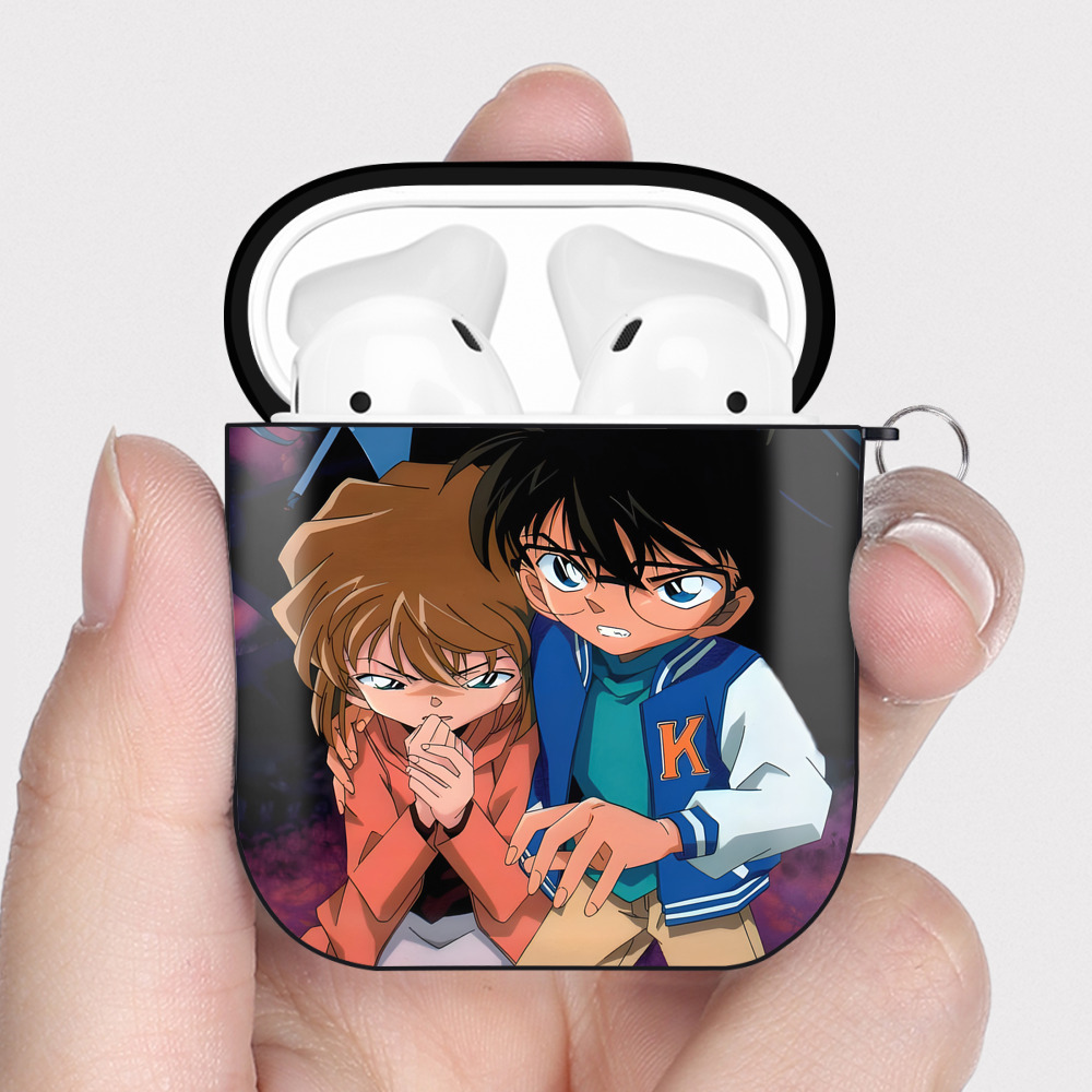 （画像用） 名探偵コナン Detective Conan AirPods 第2世代保護ケース ハードシェル ブラック 耐衝撃・防指紋・カラビナ付き