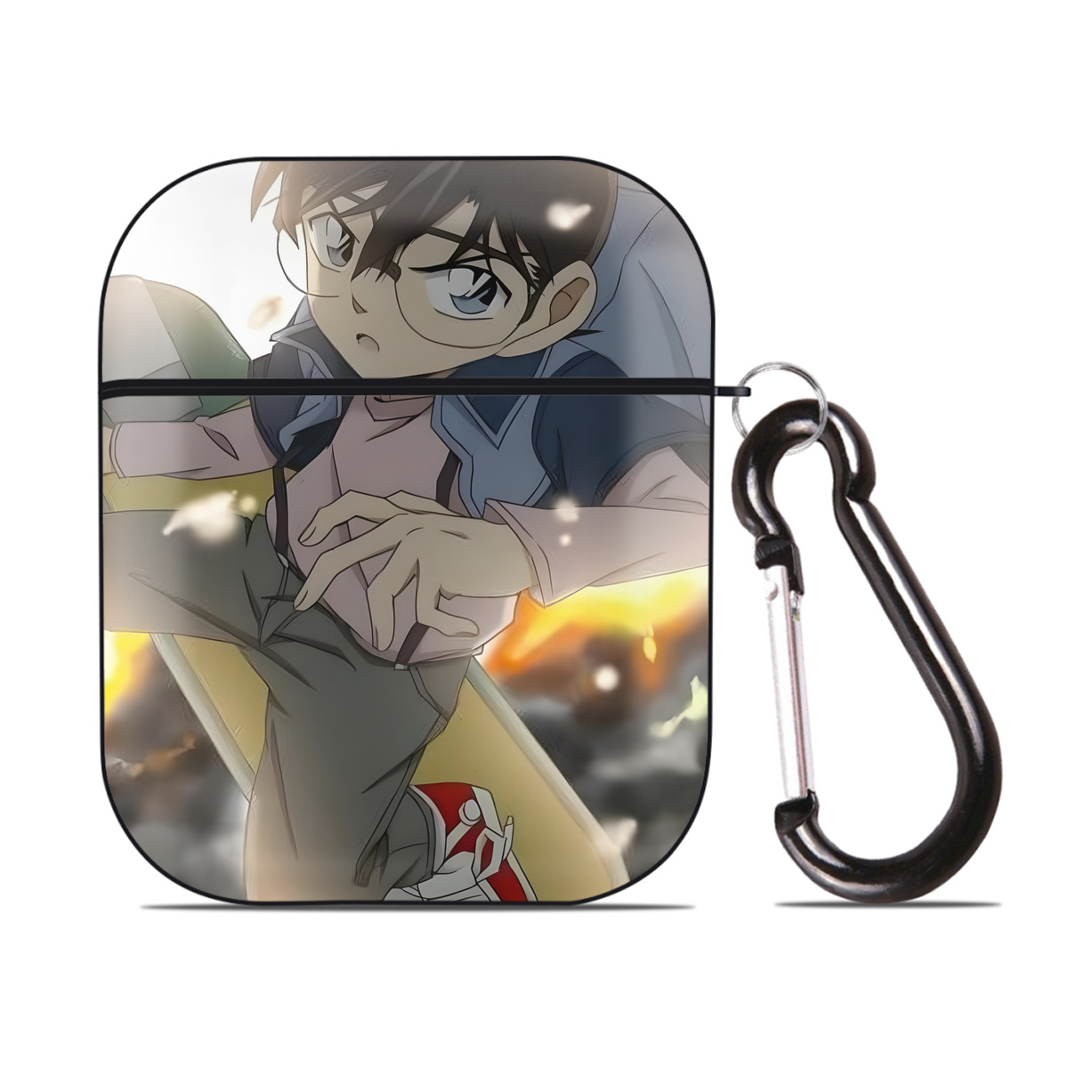 （画像用） 名探偵コナン Detective Conan AirPods 第2世代保護ケース ハードシェル ブラック 耐衝撃・防指紋・カラビナ付き