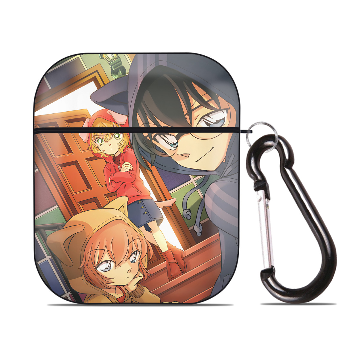 （画像用） 名探偵コナン Detective Conan AirPods 第2世代保護ケース ハードシェル ブラック 耐衝撃・防指紋・カラビナ付き