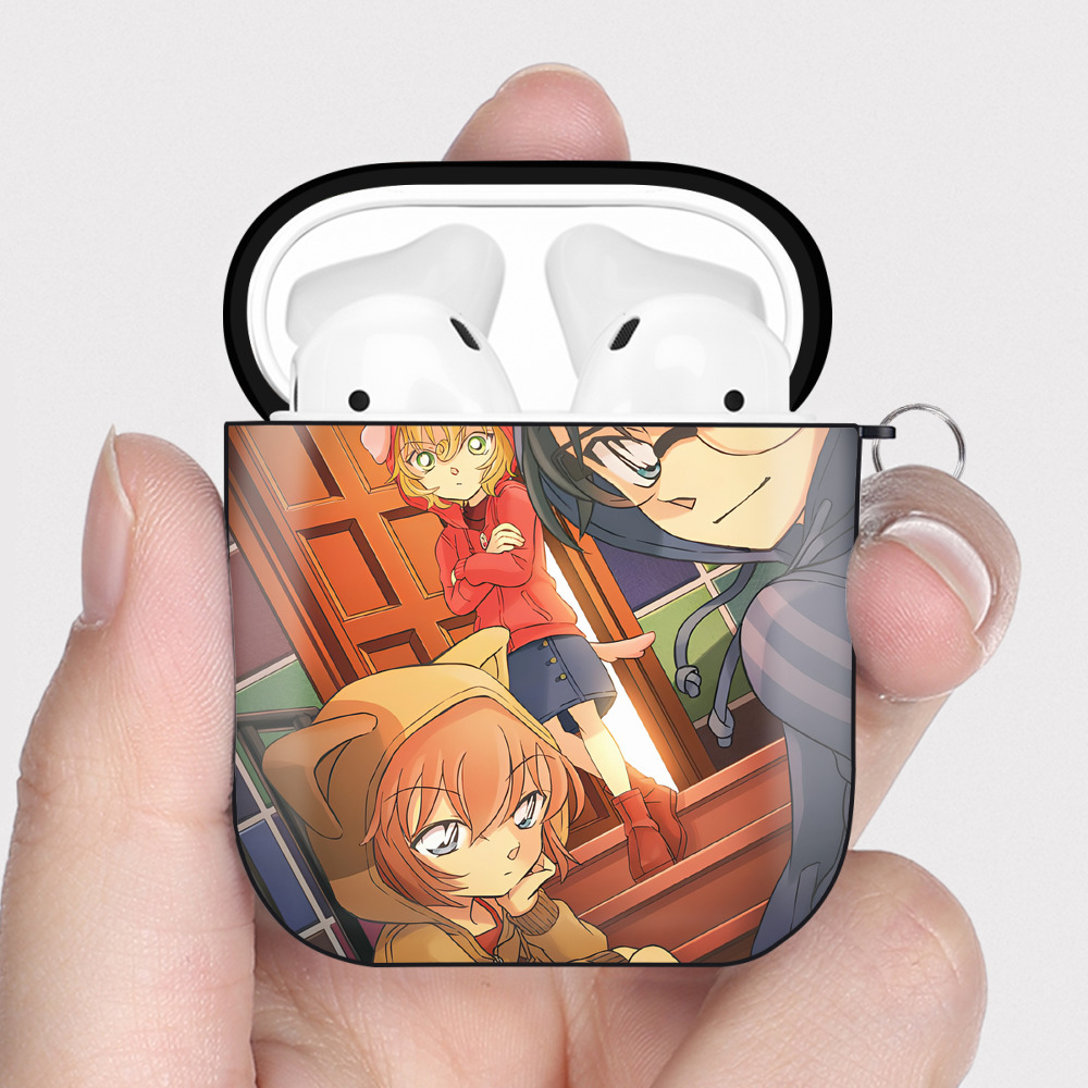 （画像用） 名探偵コナン Detective Conan AirPods 第2世代保護ケース ハードシェル ブラック 耐衝撃・防指紋・カラビナ付き