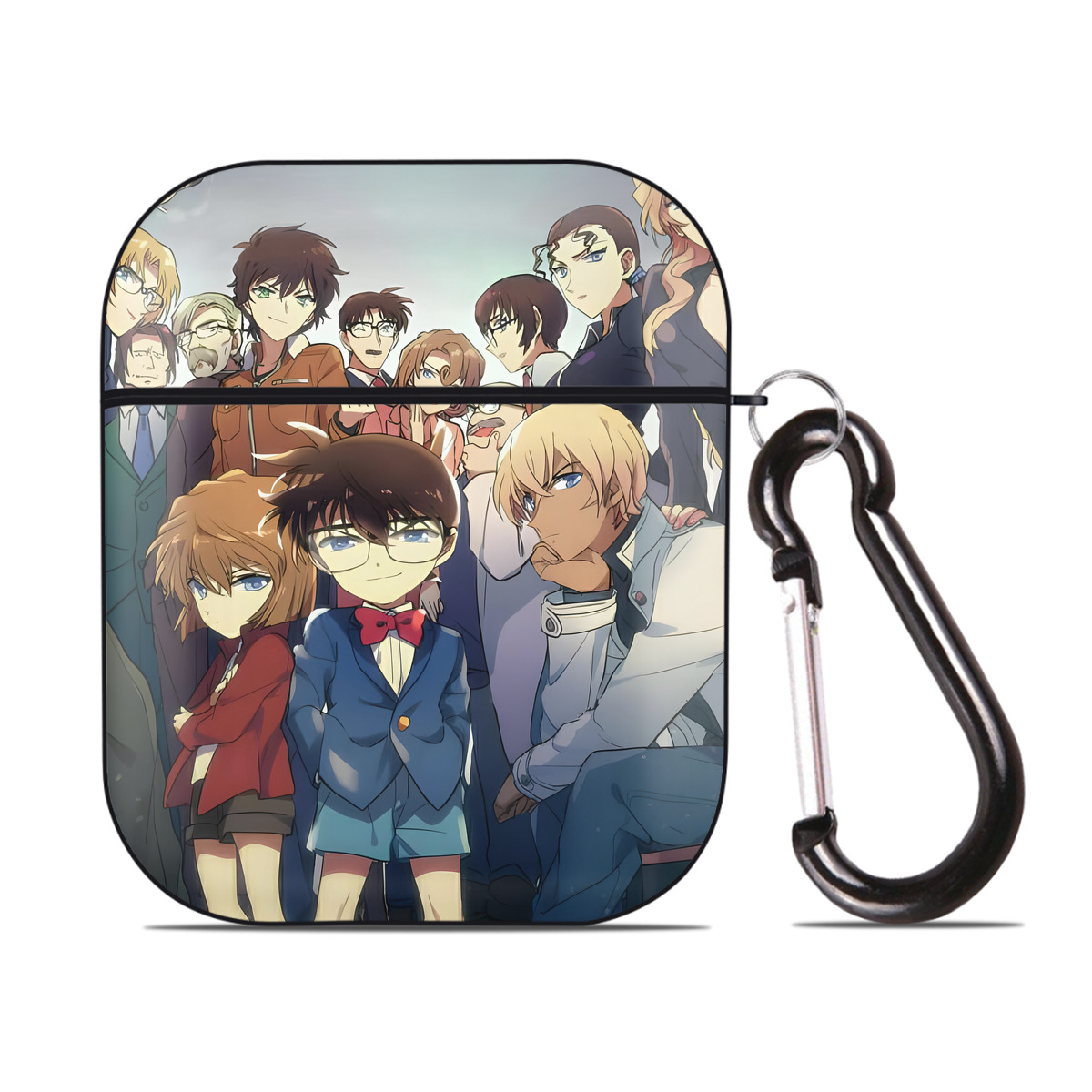 （画像用） 名探偵コナン Detective Conan AirPods 第2世代保護ケース ハードシェル ブラック 耐衝撃・防指紋・カラビナ付き