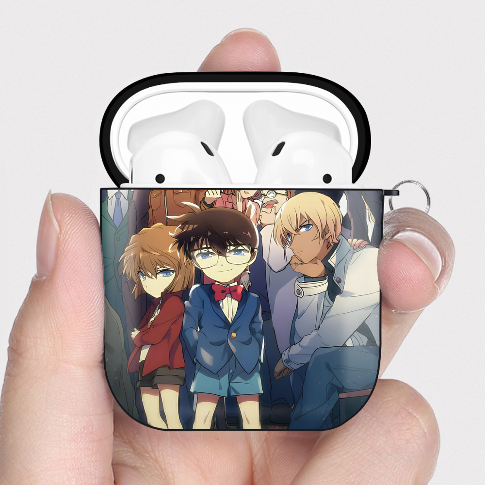 （画像用） 名探偵コナン Detective Conan AirPods 第2世代保護ケース ハードシェル ブラック 耐衝撃・防指紋・カラビナ付き