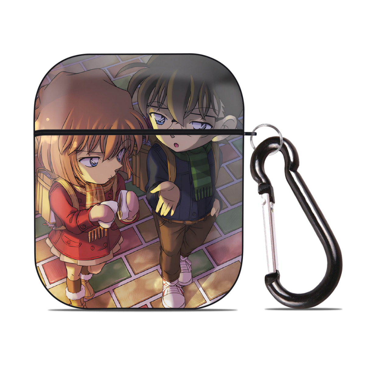 （画像用） 名探偵コナン Detective Conan AirPods 第2世代保護ケース ハードシェル ブラック 耐衝撃・防指紋・カラビナ付き