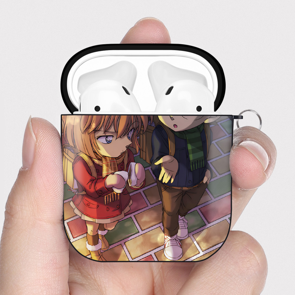 （画像用） 名探偵コナン Detective Conan AirPods 第2世代保護ケース ハードシェル ブラック 耐衝撃・防指紋・カラビナ付き