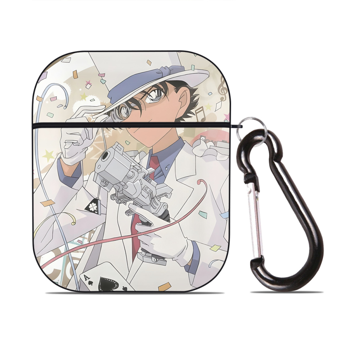 （画像用） 名探偵コナン Detective Conan AirPods 第2世代保護ケース ハードシェル ブラック 耐衝撃・防指紋・カラビナ付き