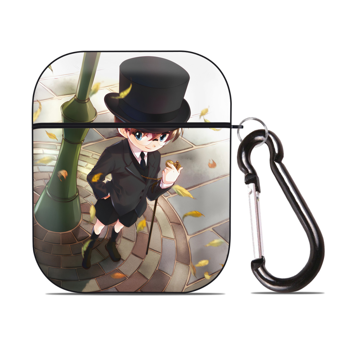 （画像用） 名探偵コナン Detective Conan AirPods 第2世代保護ケース ハードシェル ブラック 耐衝撃・防指紋・カラビナ付き