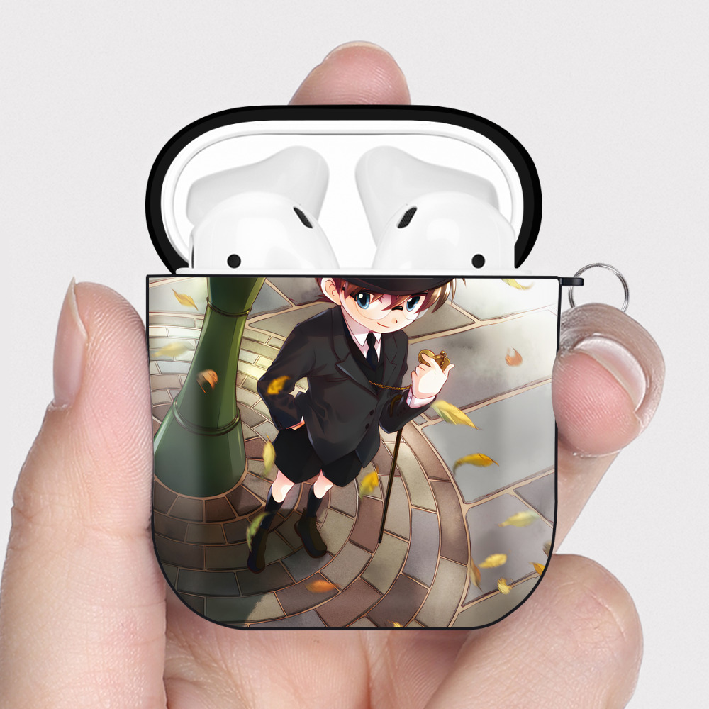 （画像用） 名探偵コナン Detective Conan AirPods 第2世代保護ケース ハードシェル ブラック 耐衝撃・防指紋・カラビナ付き