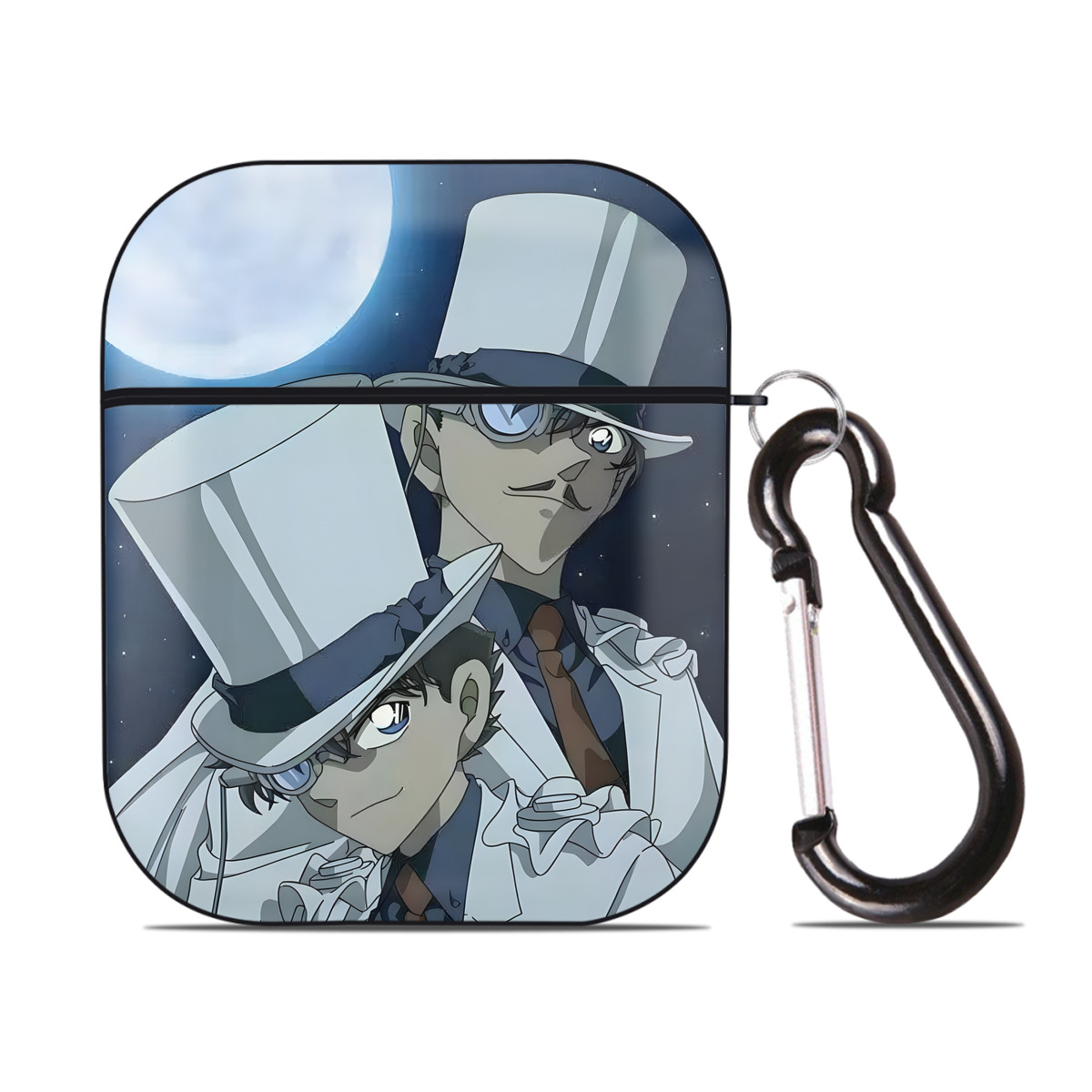 （画像用） 名探偵コナン Detective Conan AirPods 第2世代保護ケース ハードシェル ブラック 耐衝撃・防指紋・カラビナ付き