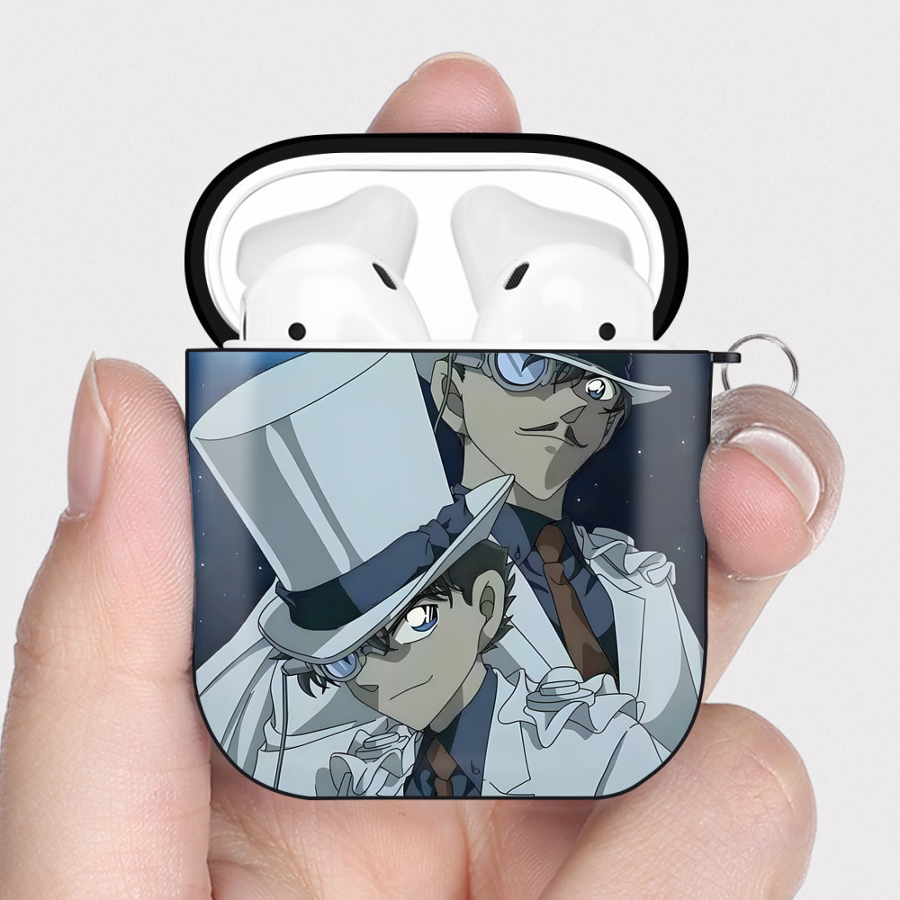 （画像用） 名探偵コナン Detective Conan AirPods 第2世代保護ケース ハードシェル ブラック 耐衝撃・防指紋・カラビナ付き