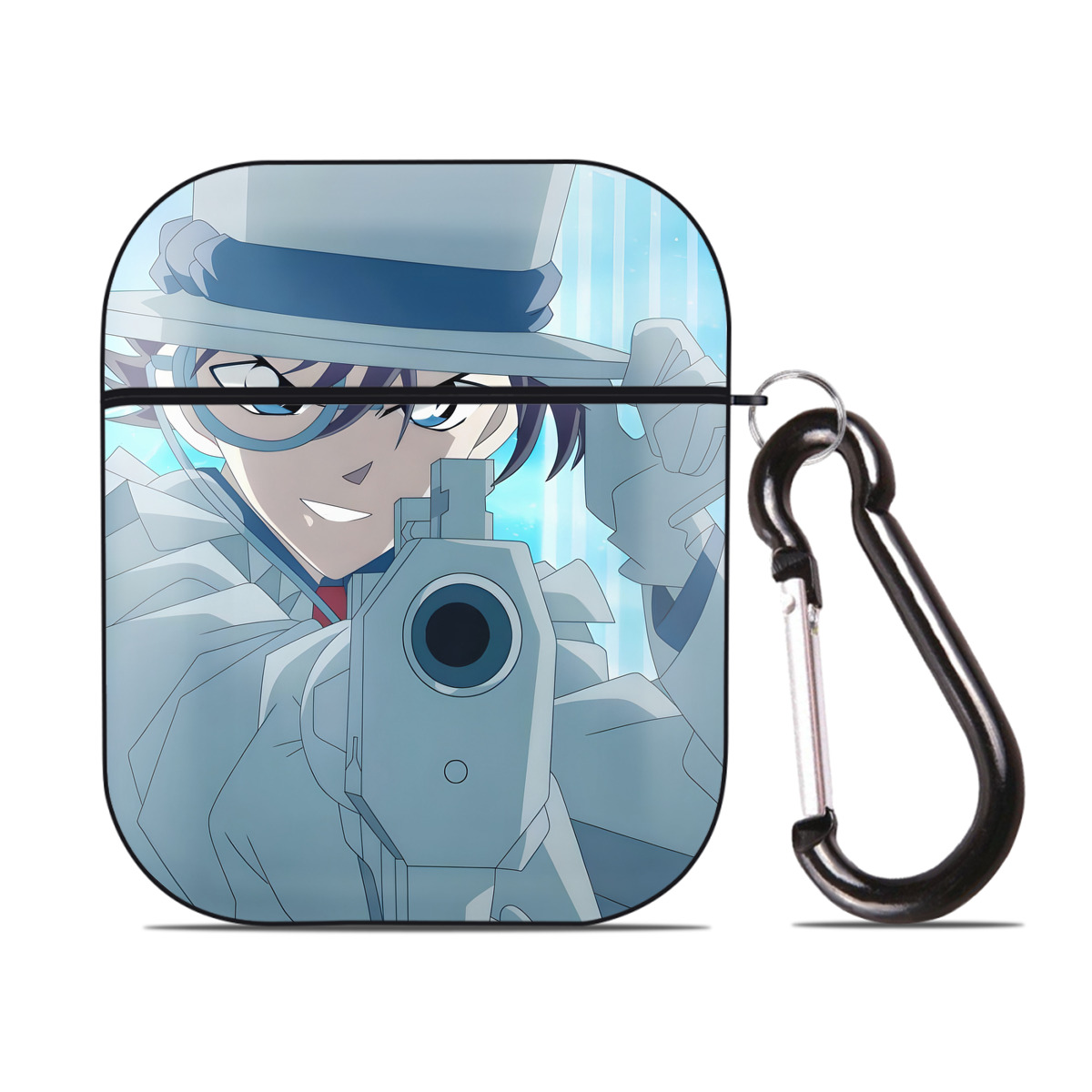 （画像用） 名探偵コナン Detective Conan AirPods 第2世代保護ケース ハードシェル ブラック 耐衝撃・防指紋・カラビナ付き