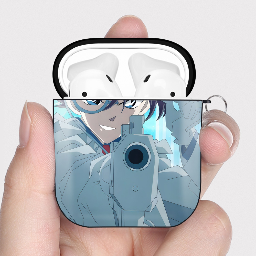 （画像用） 名探偵コナン Detective Conan AirPods 第2世代保護ケース ハードシェル ブラック 耐衝撃・防指紋・カラビナ付き