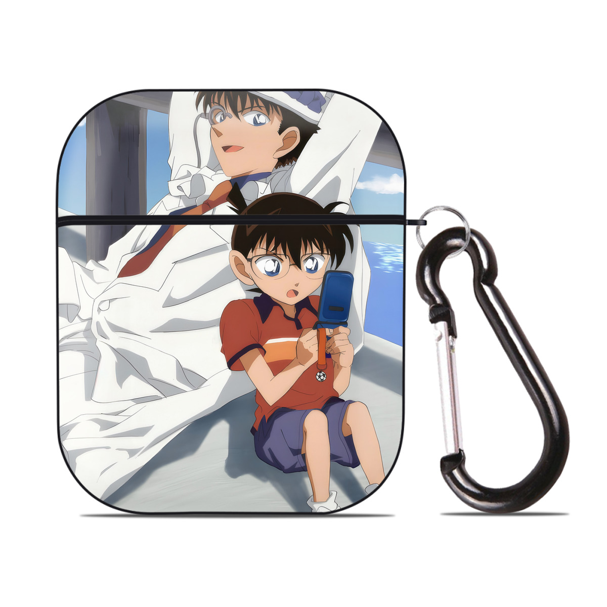 （画像用） 名探偵コナン Detective Conan AirPods 第2世代保護ケース ハードシェル ブラック 耐衝撃・防指紋・カラビナ付き