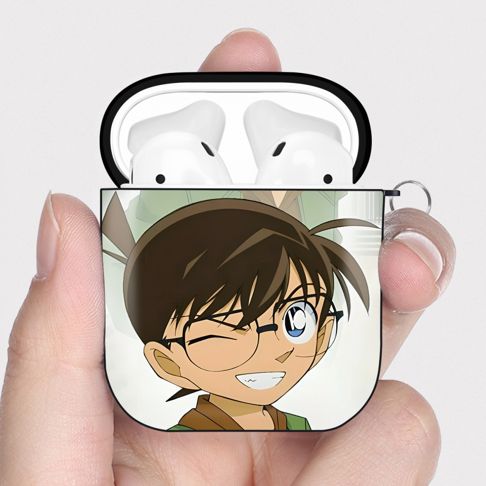（画像用） 名探偵コナン Detective Conan AirPods 第2世代保護ケース ハードシェル ブラック 耐衝撃・防指紋・カラビナ付き