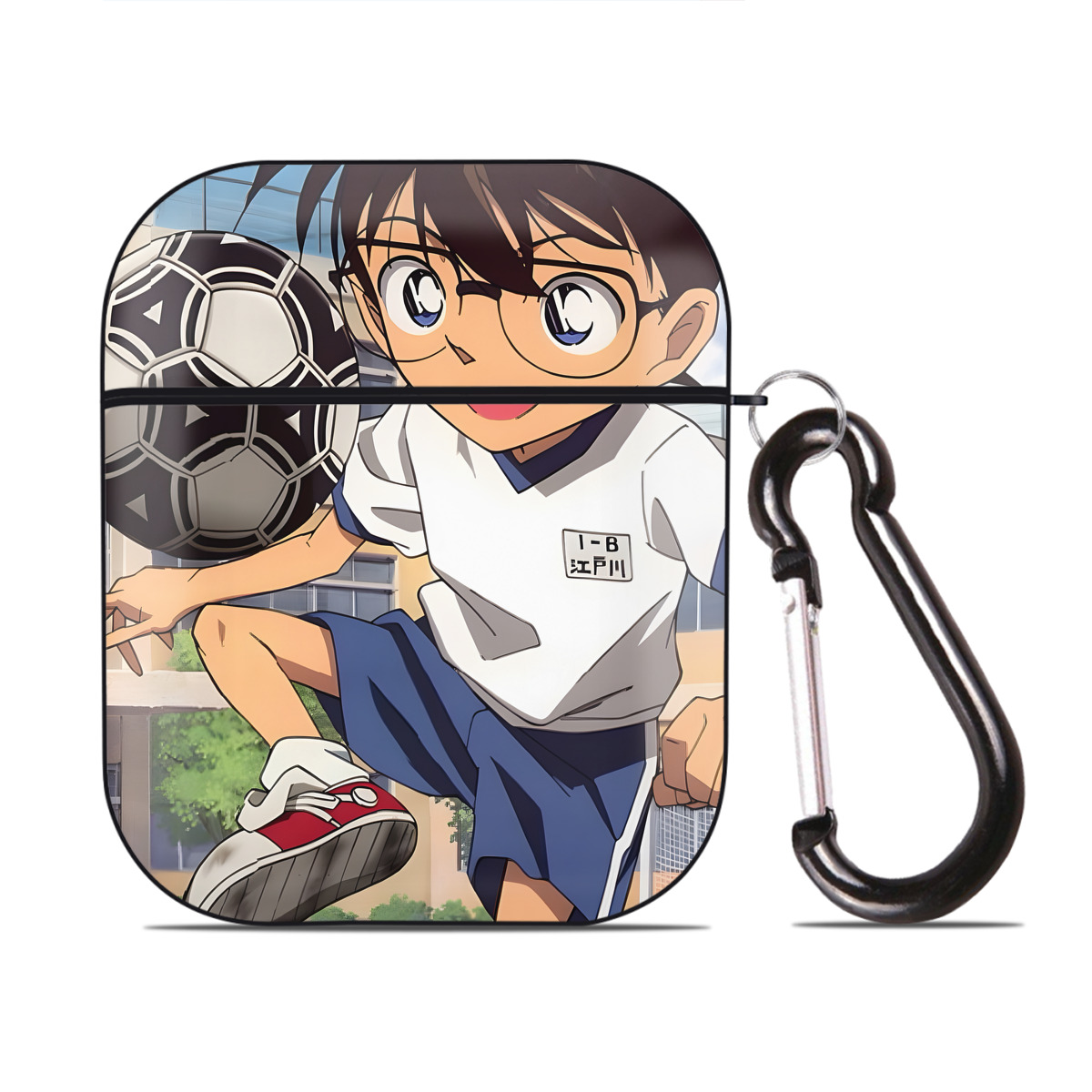 （画像用） 名探偵コナン Detective Conan AirPods 第2世代保護ケース ハードシェル ブラック 耐衝撃・防指紋・カラビナ付き