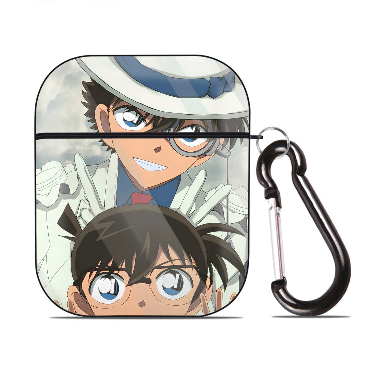 （画像用） 名探偵コナン Detective Conan AirPods 第2世代保護ケース ハードシェル ブラック 耐衝撃・防指紋・カラビナ付き