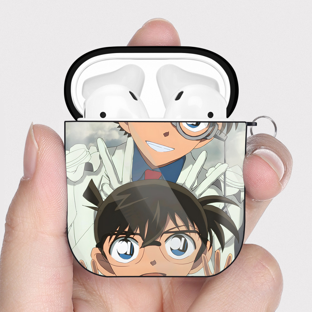 （画像用） 名探偵コナン Detective Conan AirPods 第2世代保護ケース ハードシェル ブラック 耐衝撃・防指紋・カラビナ付き