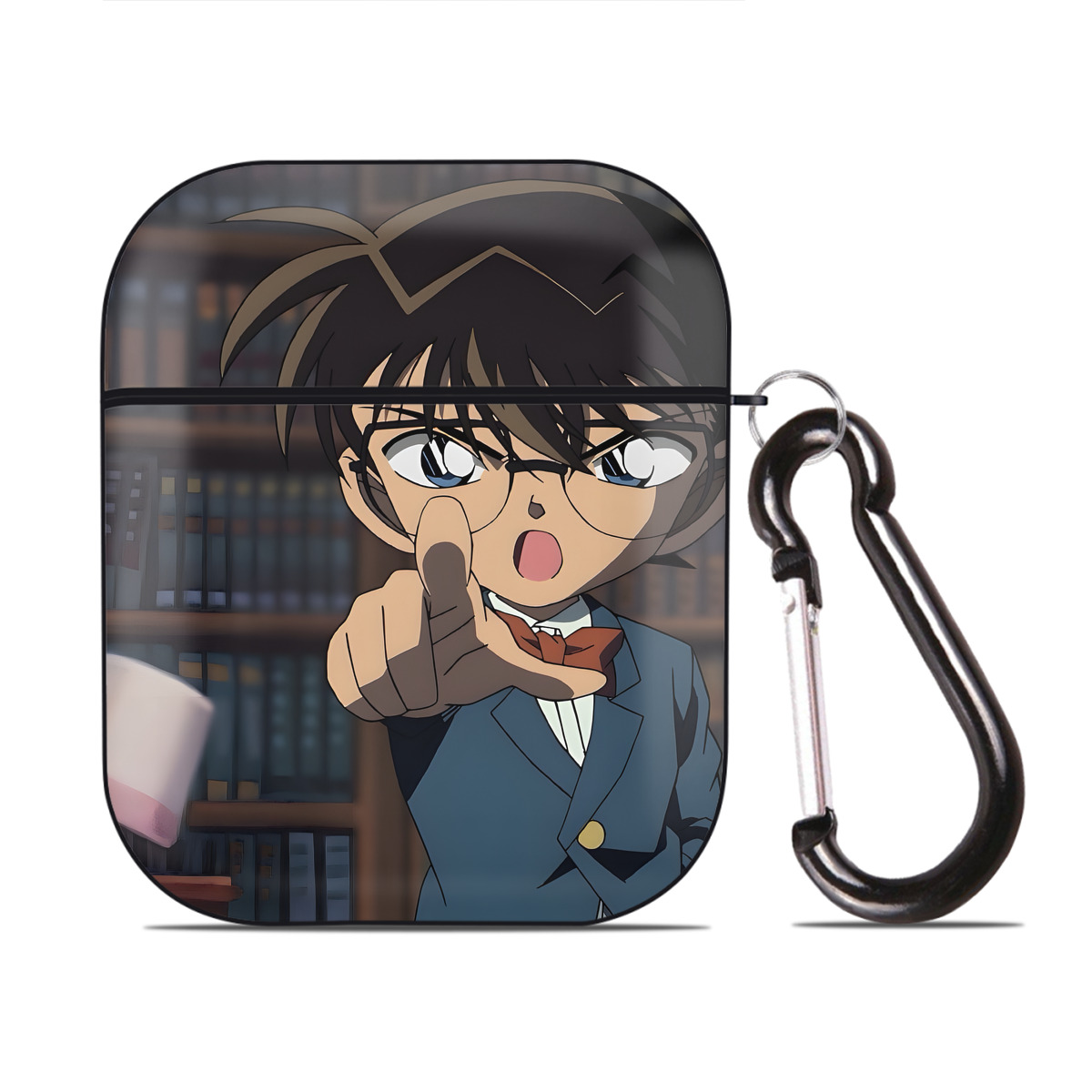 （画像用） 名探偵コナン Detective Conan AirPods 第2世代保護ケース ハードシェル ブラック 耐衝撃・防指紋・カラビナ付き