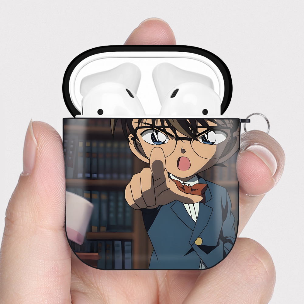 （画像用） 名探偵コナン Detective Conan AirPods 第2世代保護ケース ハードシェル ブラック 耐衝撃・防指紋・カラビナ付き