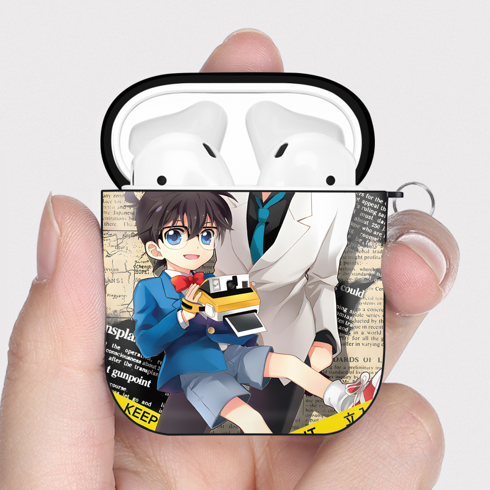 （画像用） 名探偵コナン Detective Conan AirPods 第2世代保護ケース ハードシェル ブラック 耐衝撃・防指紋・カラビナ付き