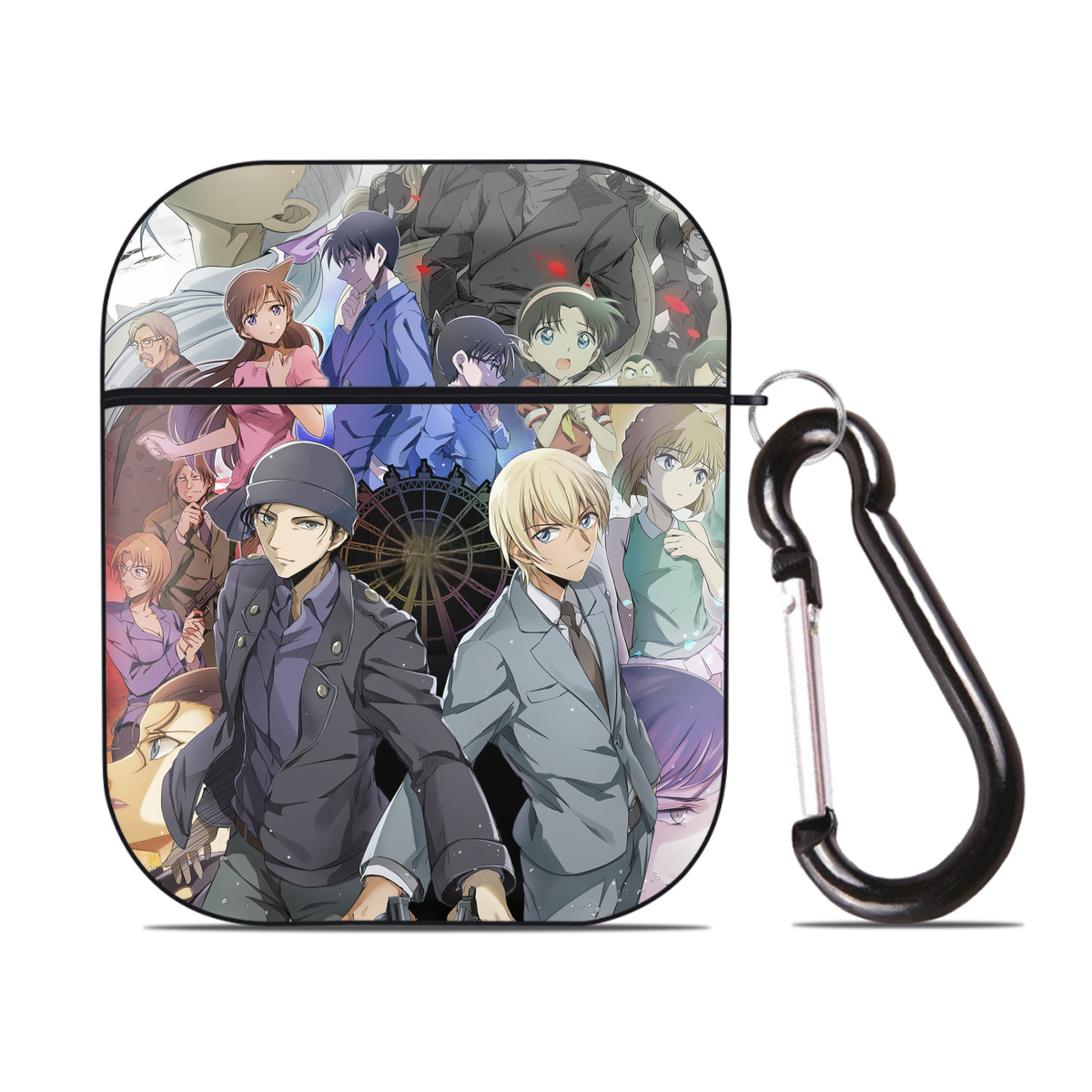 （画像用） 名探偵コナン Detective Conan AirPods 第2世代保護ケース ハードシェル ブラック 耐衝撃・防指紋・カラビナ付き
