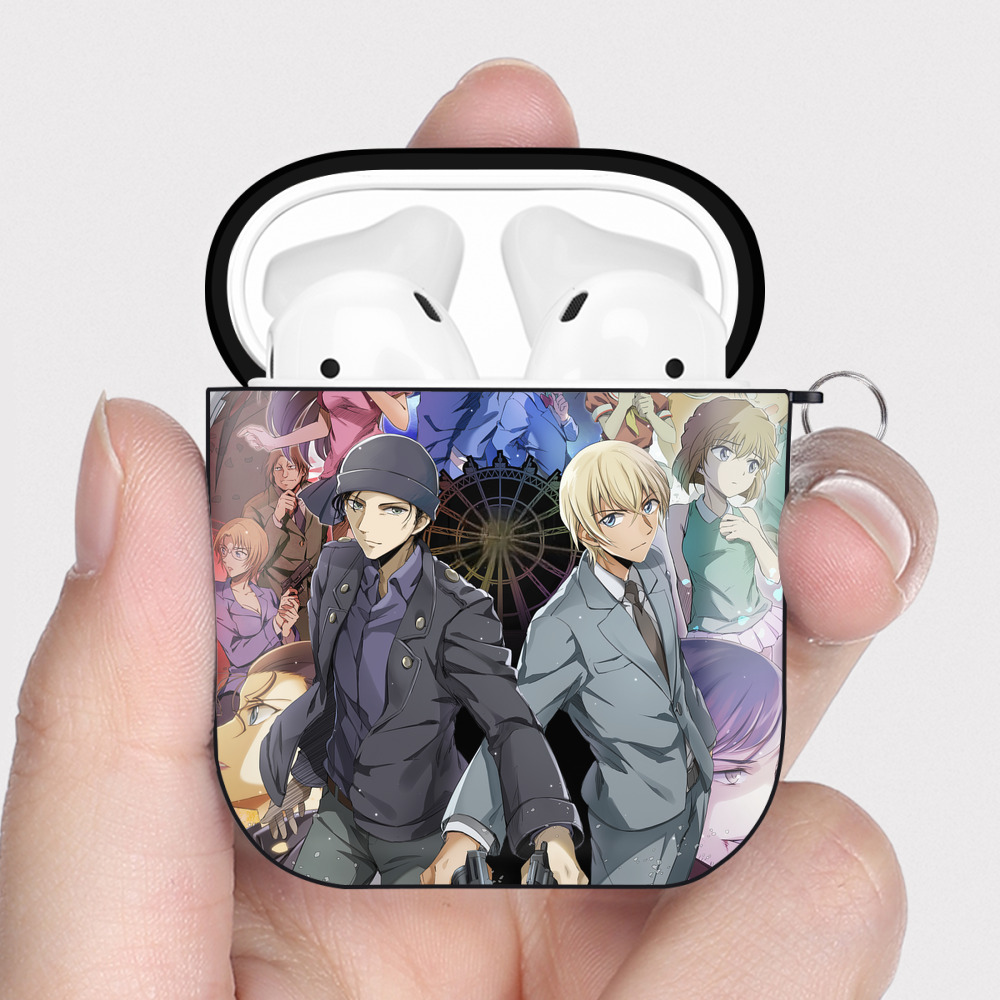 （画像用） 名探偵コナン Detective Conan AirPods 第2世代保護ケース ハードシェル ブラック 耐衝撃・防指紋・カラビナ付き