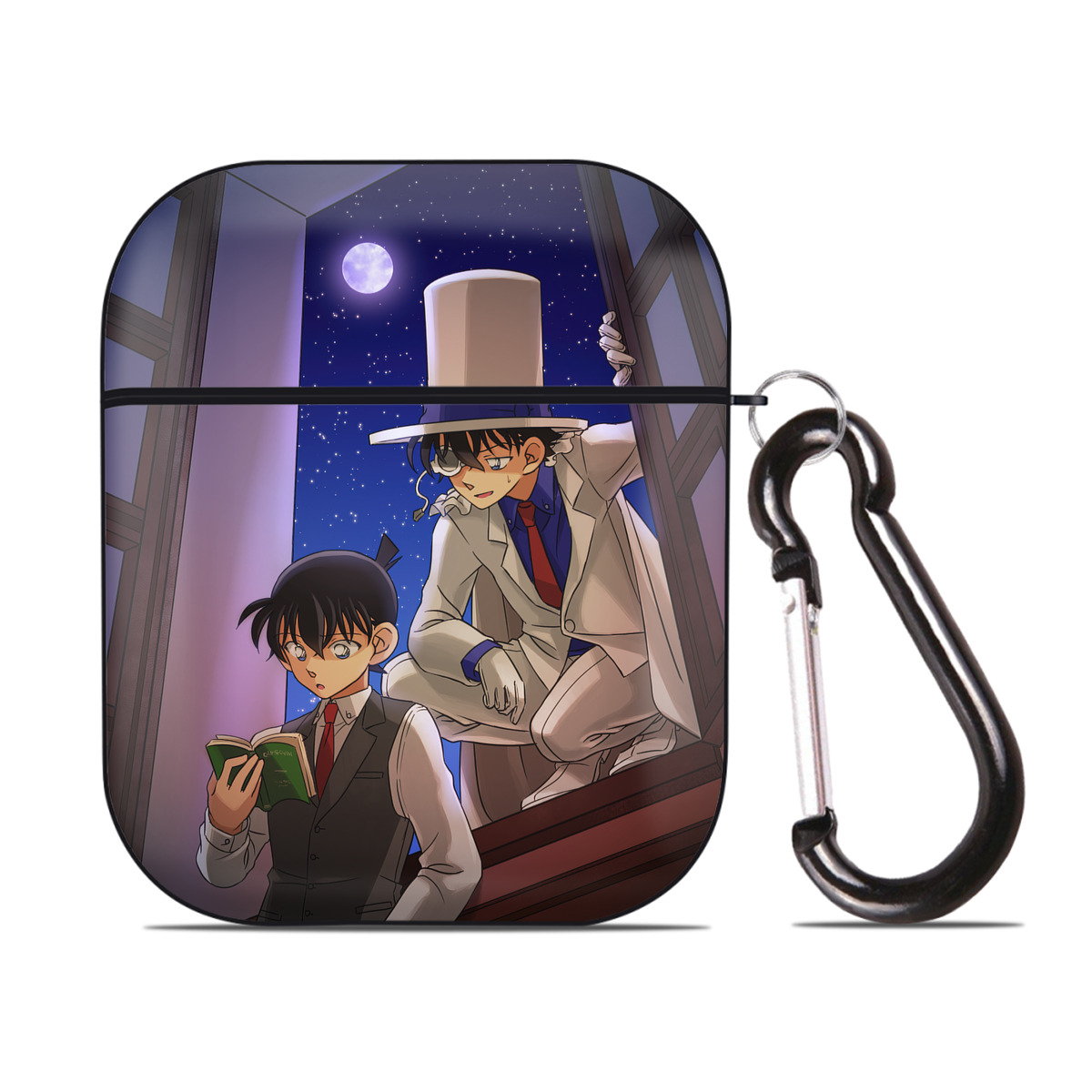 （画像用） 名探偵コナン Detective Conan AirPods 第2世代保護ケース ハードシェル ブラック 耐衝撃・防指紋・カラビナ付き