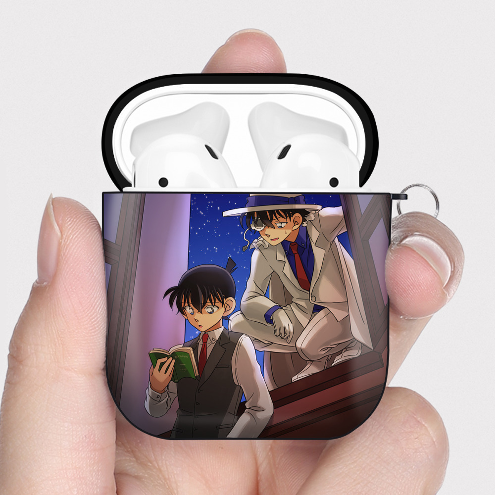 （画像用） 名探偵コナン Detective Conan AirPods 第2世代保護ケース ハードシェル ブラック 耐衝撃・防指紋・カラビナ付き