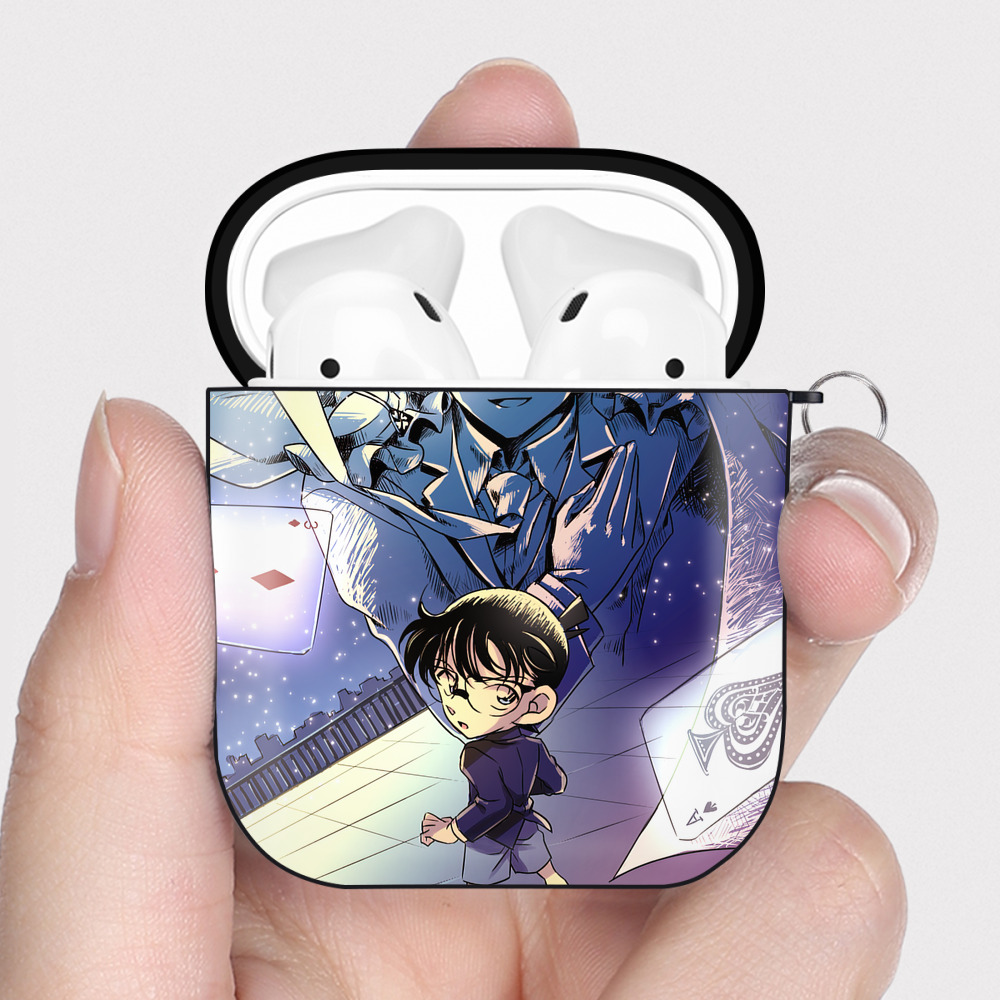 （画像用） 名探偵コナン Detective Conan AirPods 第2世代保護ケース ハードシェル ブラック 耐衝撃・防指紋・カラビナ付き