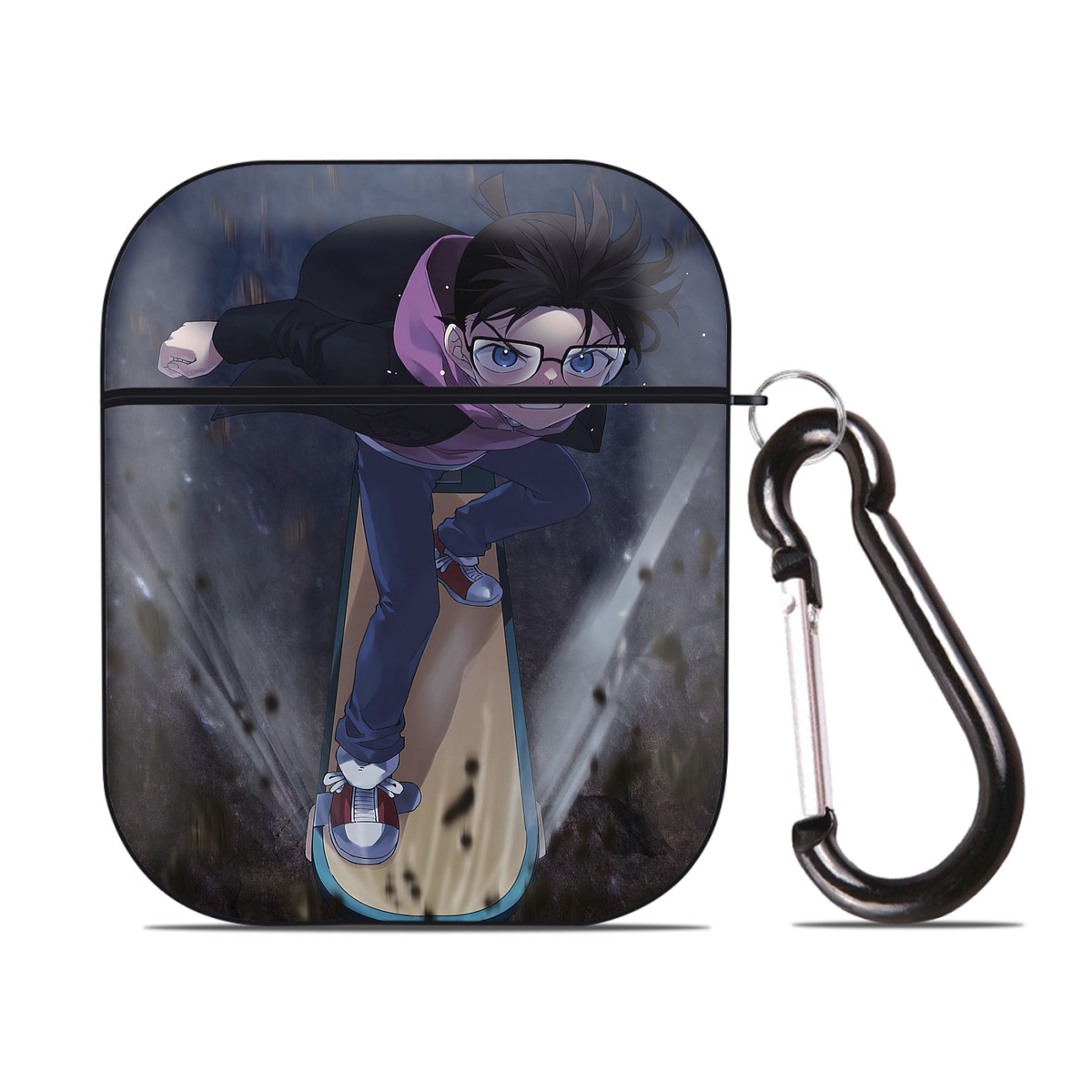 （画像用） 名探偵コナン Detective Conan AirPods 第2世代保護ケース ハードシェル ブラック 耐衝撃・防指紋・カラビナ付き