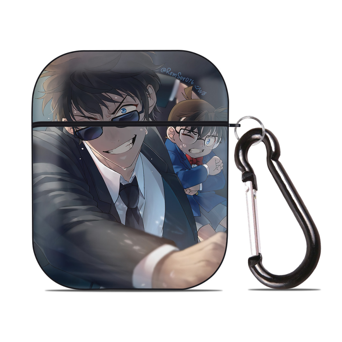 （画像用） 名探偵コナン Detective Conan AirPods 第2世代保護ケース ハードシェル ブラック 耐衝撃・防指紋・カラビナ付き