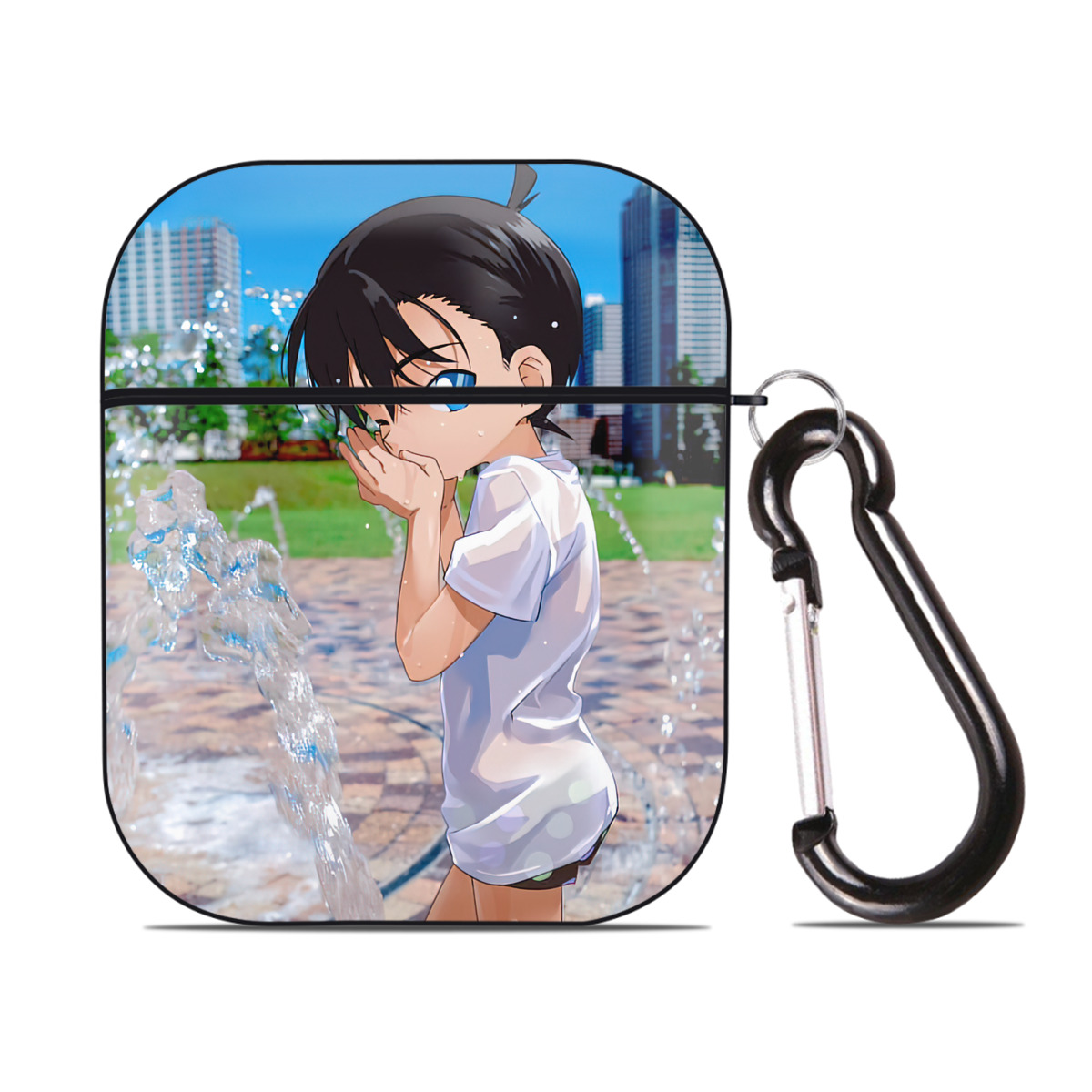（画像用） 名探偵コナン Detective Conan AirPods 第2世代保護ケース ハードシェル ブラック 耐衝撃・防指紋・カラビナ付き