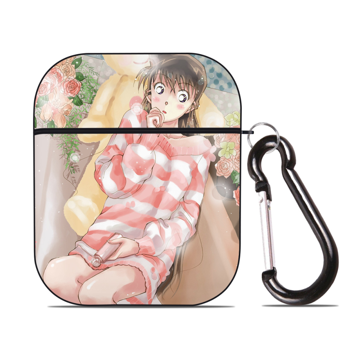 （画像用） 名探偵コナン Detective Conan AirPods 第2世代保護ケース ハードシェル ブラック 耐衝撃・防指紋・カラビナ付き