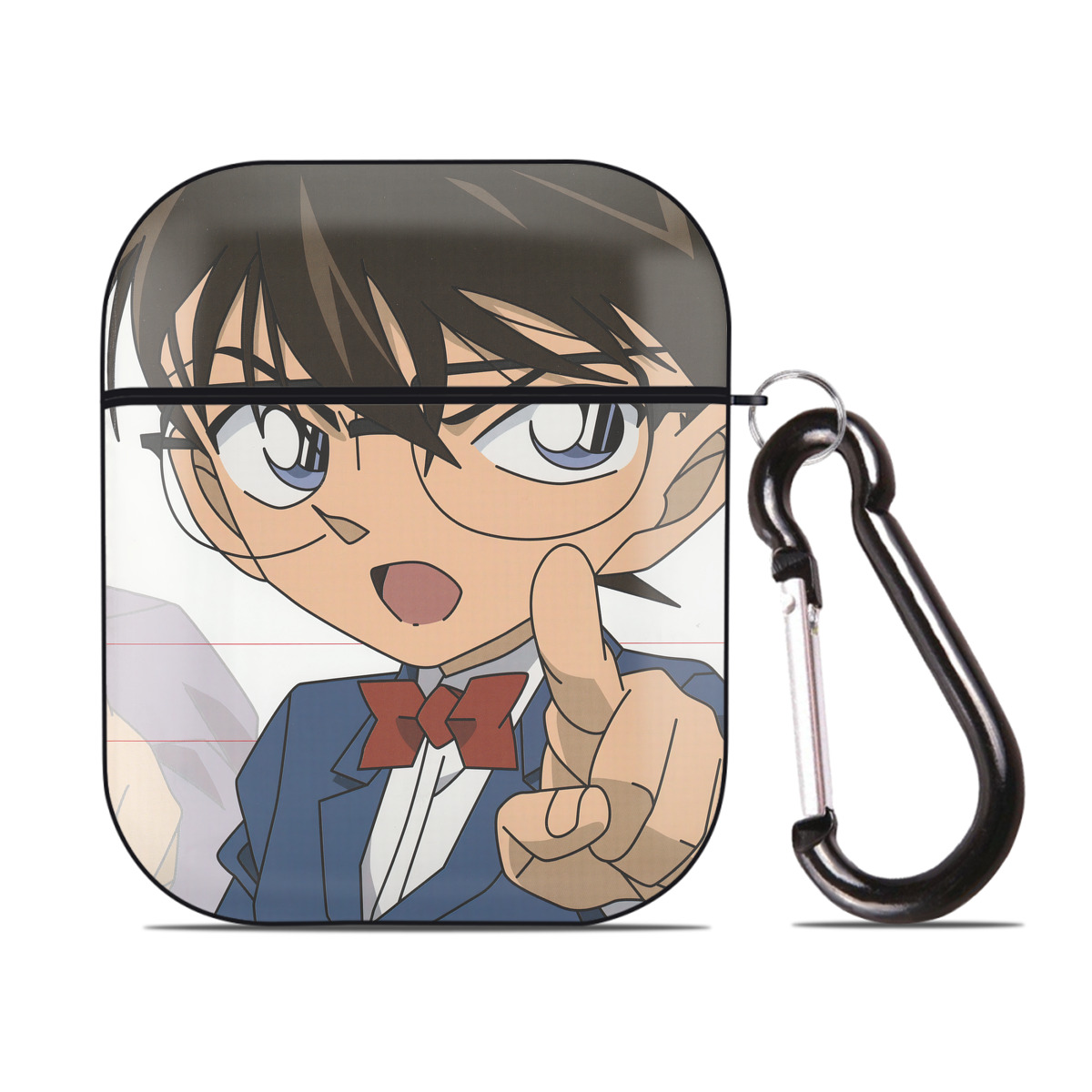（画像用） 名探偵コナン Detective Conan AirPods 第2世代保護ケース ハードシェル ブラック 耐衝撃・防指紋・カラビナ付き