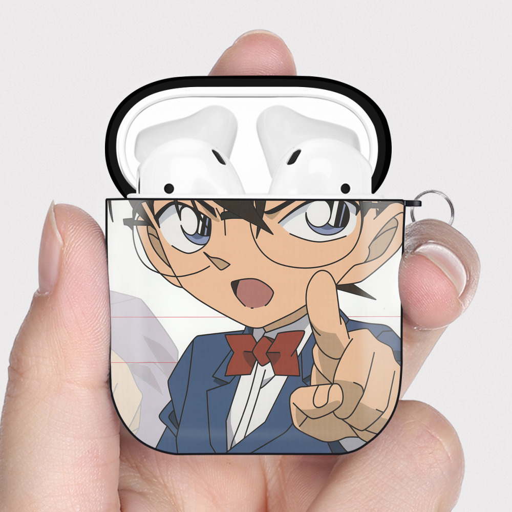 （画像用） 名探偵コナン Detective Conan AirPods 第2世代保護ケース ハードシェル ブラック 耐衝撃・防指紋・カラビナ付き