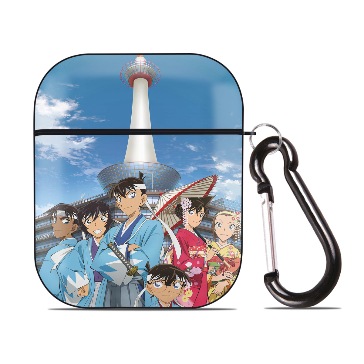 （画像用） 名探偵コナン Detective Conan AirPods 第2世代保護ケース ハードシェル ブラック 耐衝撃・防指紋・カラビナ付き