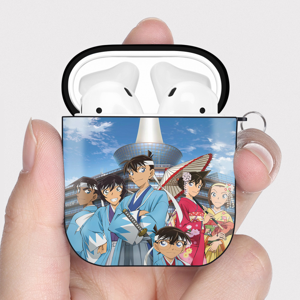 （画像用） 名探偵コナン Detective Conan AirPods 第2世代保護ケース ハードシェル ブラック 耐衝撃・防指紋・カラビナ付き