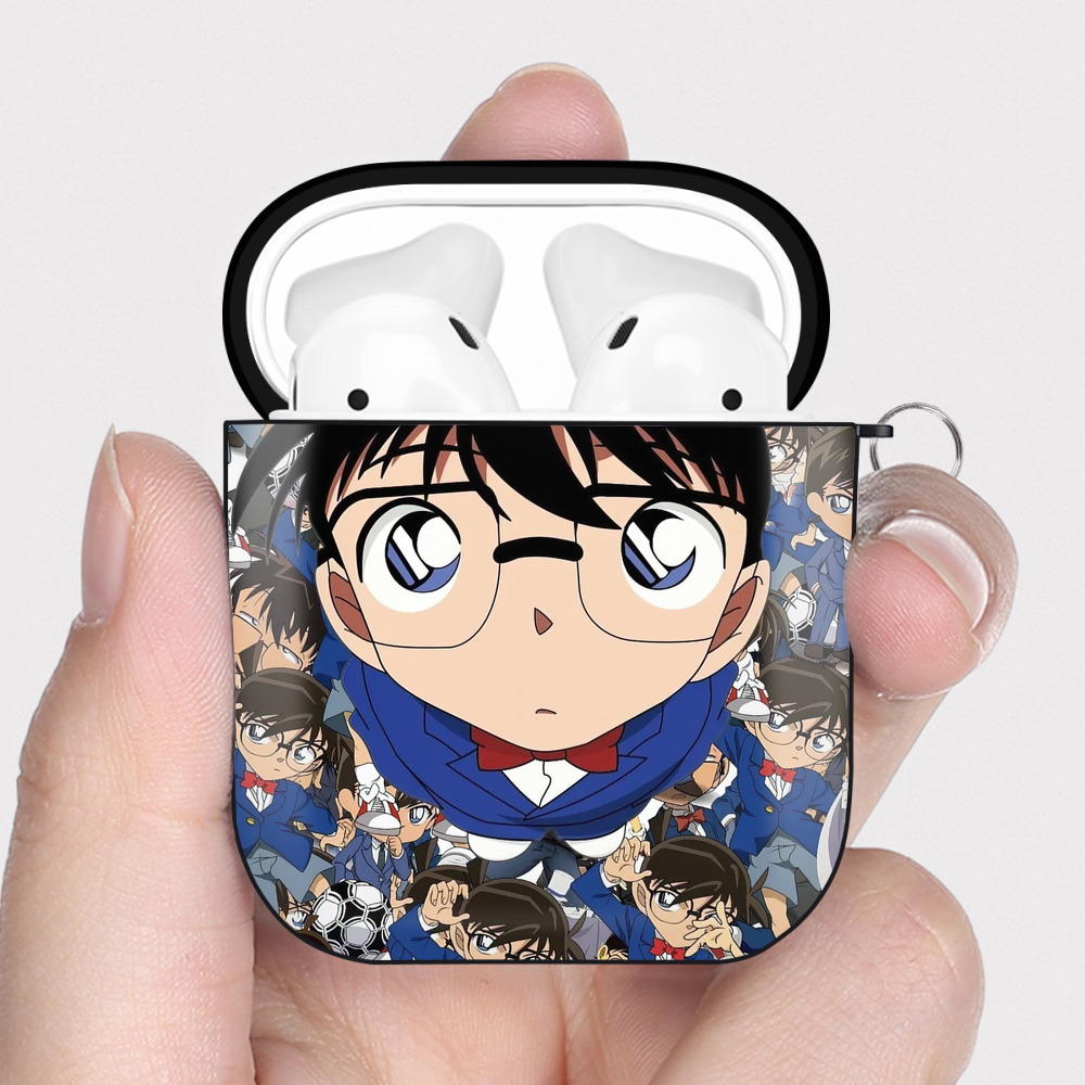 （画像用） 名探偵コナン Detective Conan AirPods 第2世代保護ケース ハードシェル ブラック 耐衝撃・防指紋・カラビナ付き