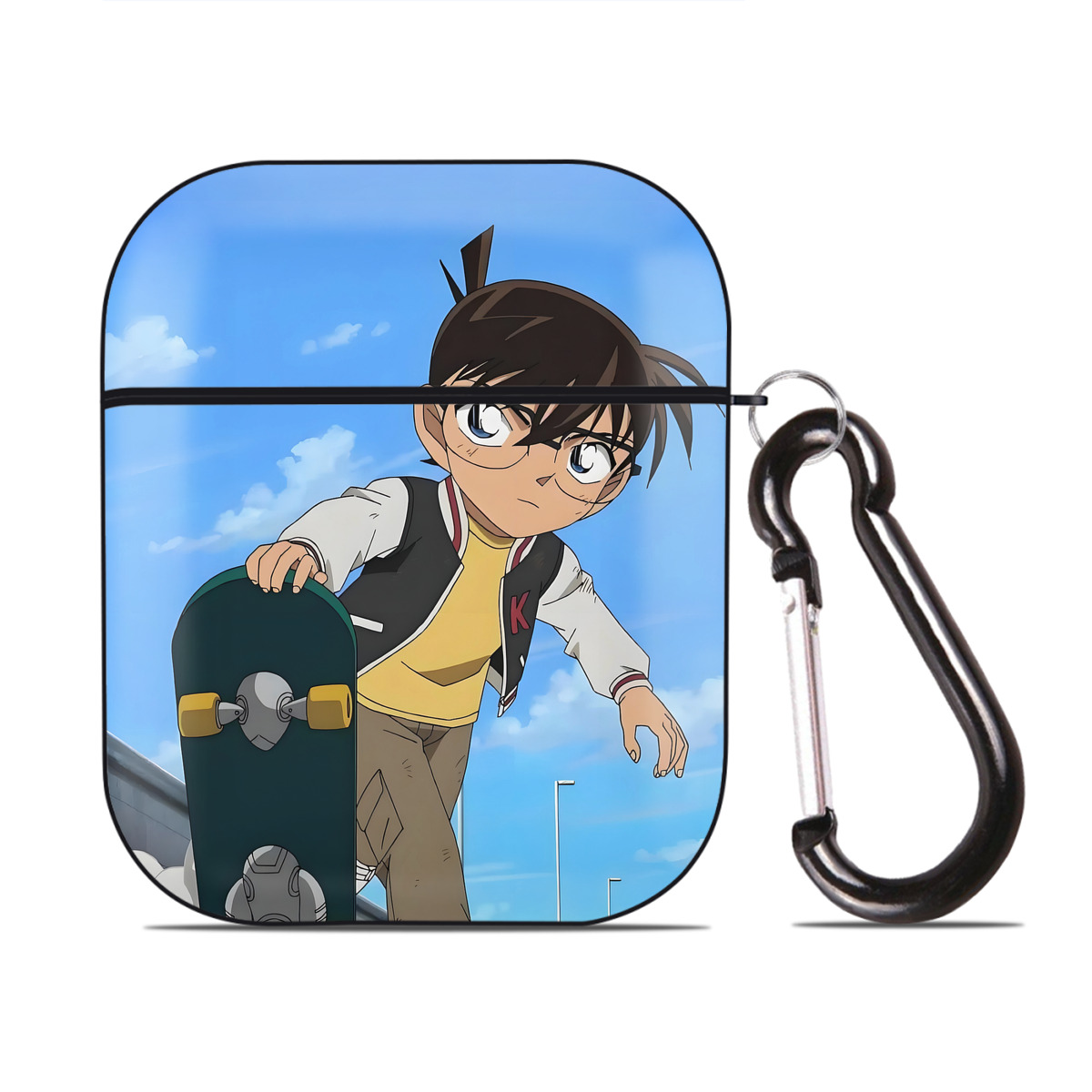 （画像用） 名探偵コナン Detective Conan AirPods 第2世代保護ケース ハードシェル ブラック 耐衝撃・防指紋・カラビナ付き