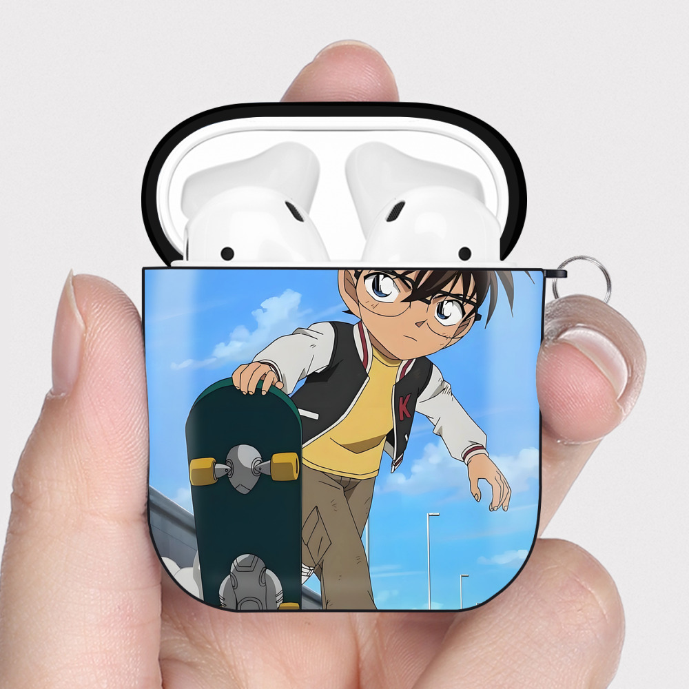 （画像用） 名探偵コナン Detective Conan AirPods 第2世代保護ケース ハードシェル ブラック 耐衝撃・防指紋・カラビナ付き