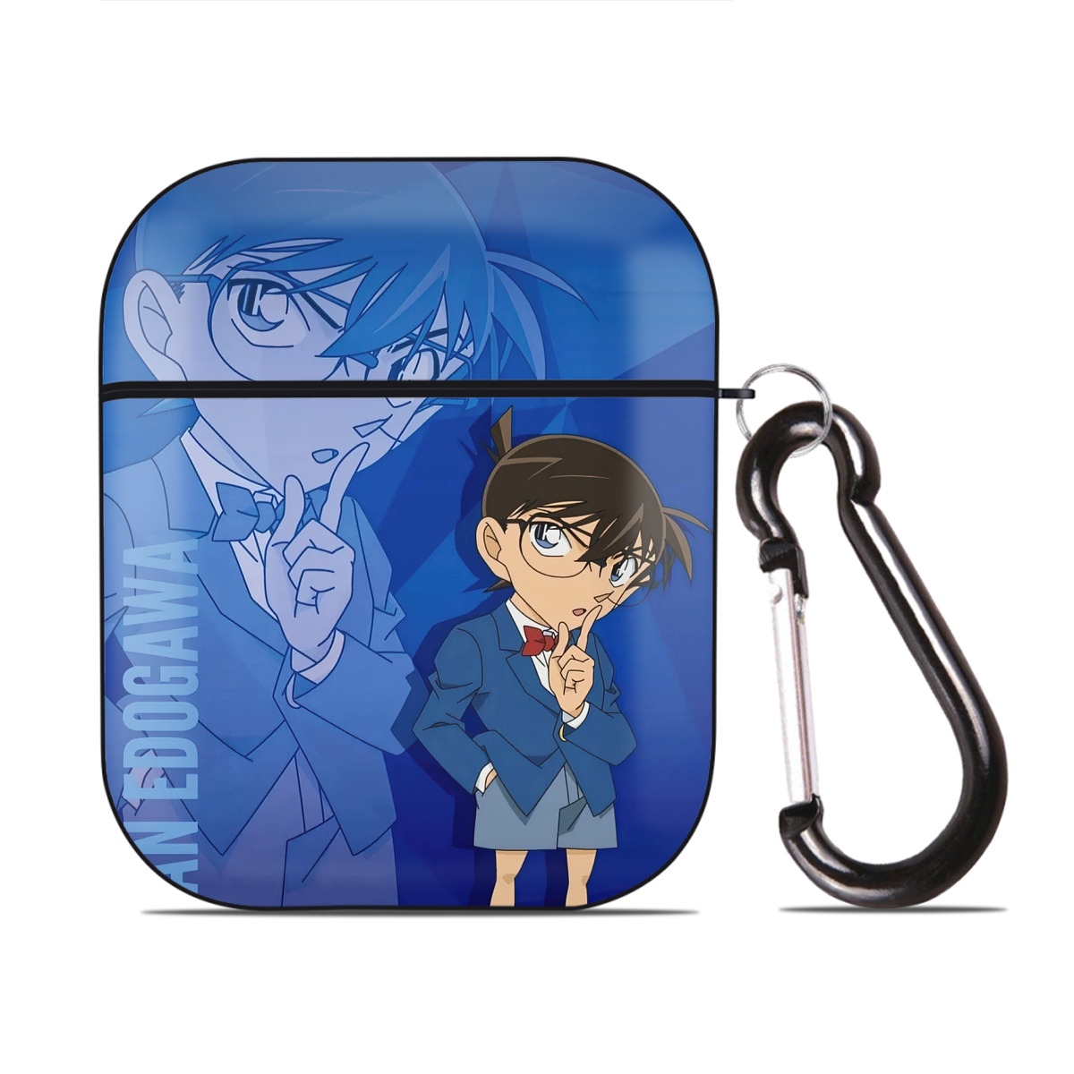 （画像用） 名探偵コナン Detective Conan AirPods 第2世代保護ケース ハードシェル ブラック 耐衝撃・防指紋・カラビナ付き