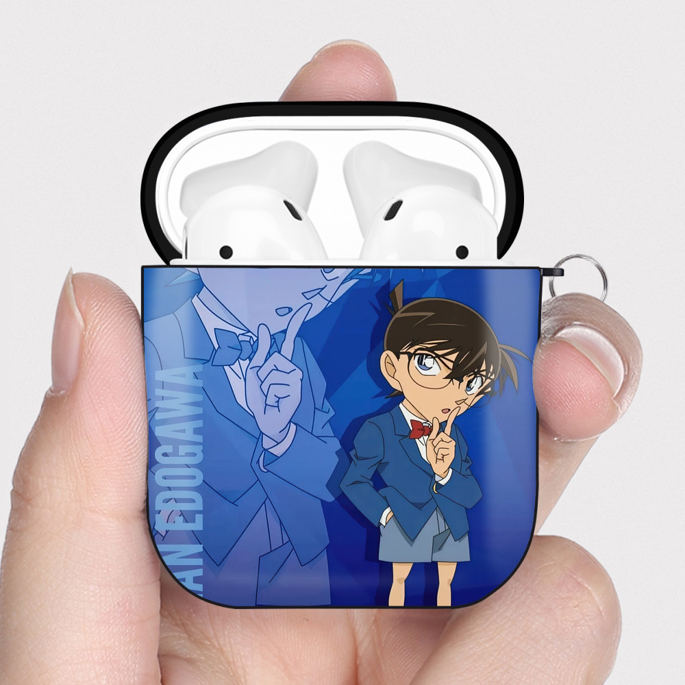 （画像用） 名探偵コナン Detective Conan AirPods 第2世代保護ケース ハードシェル ブラック 耐衝撃・防指紋・カラビナ付き