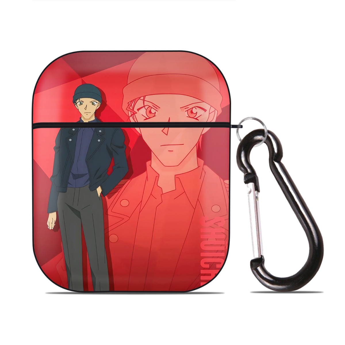 （画像用） 名探偵コナン Detective Conan AirPods 第2世代保護ケース ハードシェル ブラック 耐衝撃・防指紋・カラビナ付き