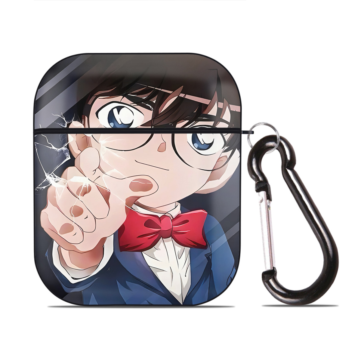 （画像用） 名探偵コナン Detective Conan AirPods 第2世代保護ケース ハードシェル ブラック 耐衝撃・防指紋・カラビナ付き