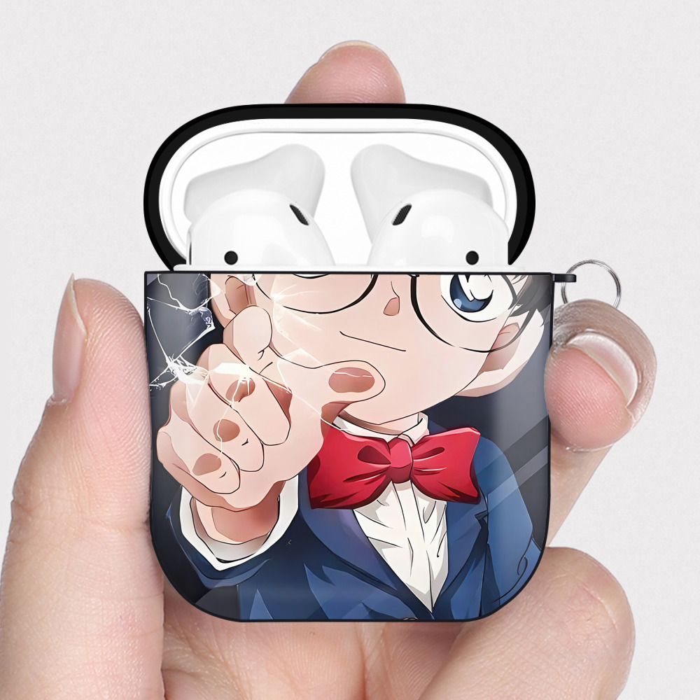（画像用） 名探偵コナン Detective Conan AirPods 第2世代保護ケース ハードシェル ブラック 耐衝撃・防指紋・カラビナ付き