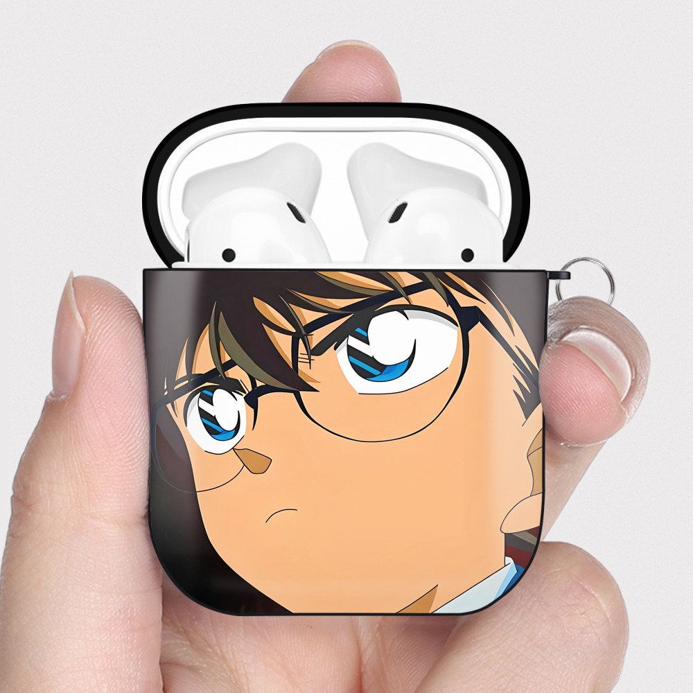 （画像用） 名探偵コナン Detective Conan AirPods 第2世代保護ケース ハードシェル ブラック 耐衝撃・防指紋・カラビナ付き