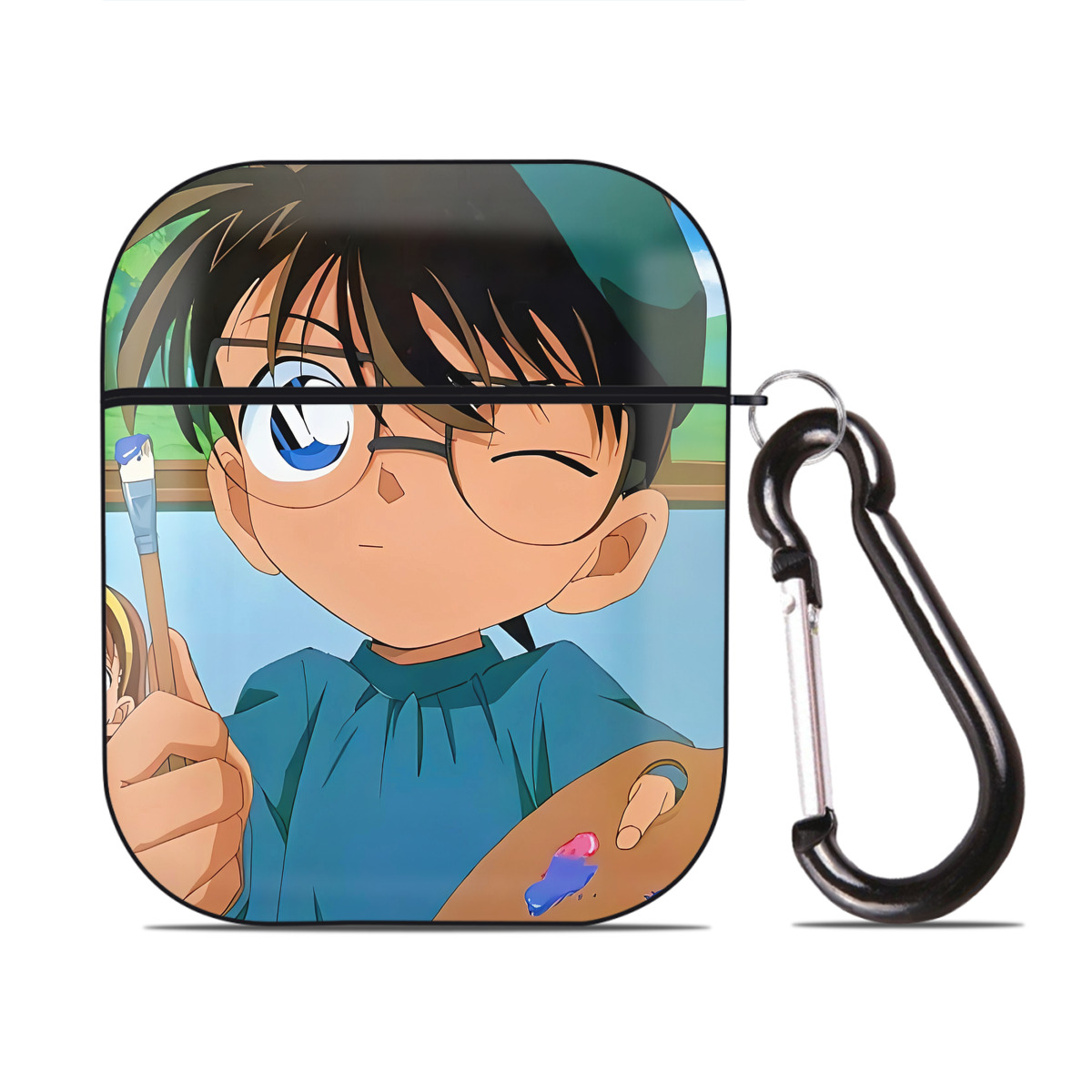 （画像用） 名探偵コナン Detective Conan AirPods 第2世代保護ケース ハードシェル ブラック 耐衝撃・防指紋・カラビナ付き