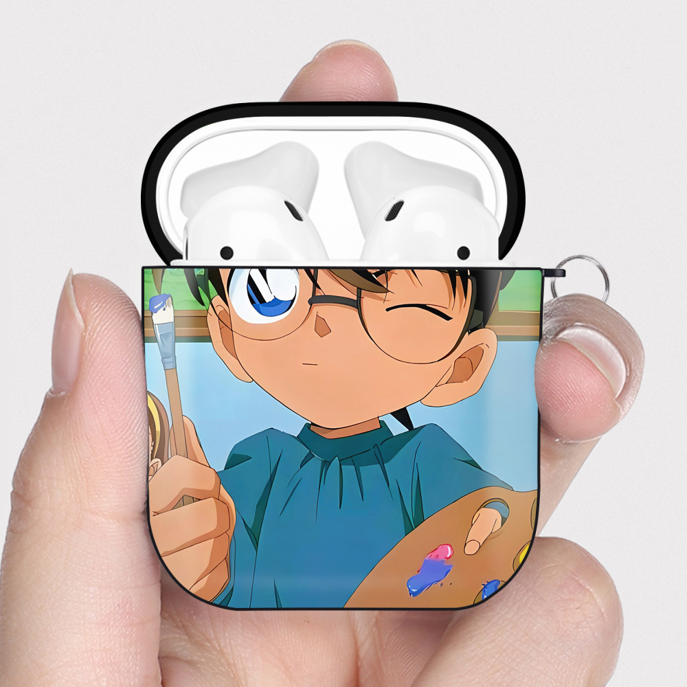 （画像用） 名探偵コナン Detective Conan AirPods 第2世代保護ケース ハードシェル ブラック 耐衝撃・防指紋・カラビナ付き