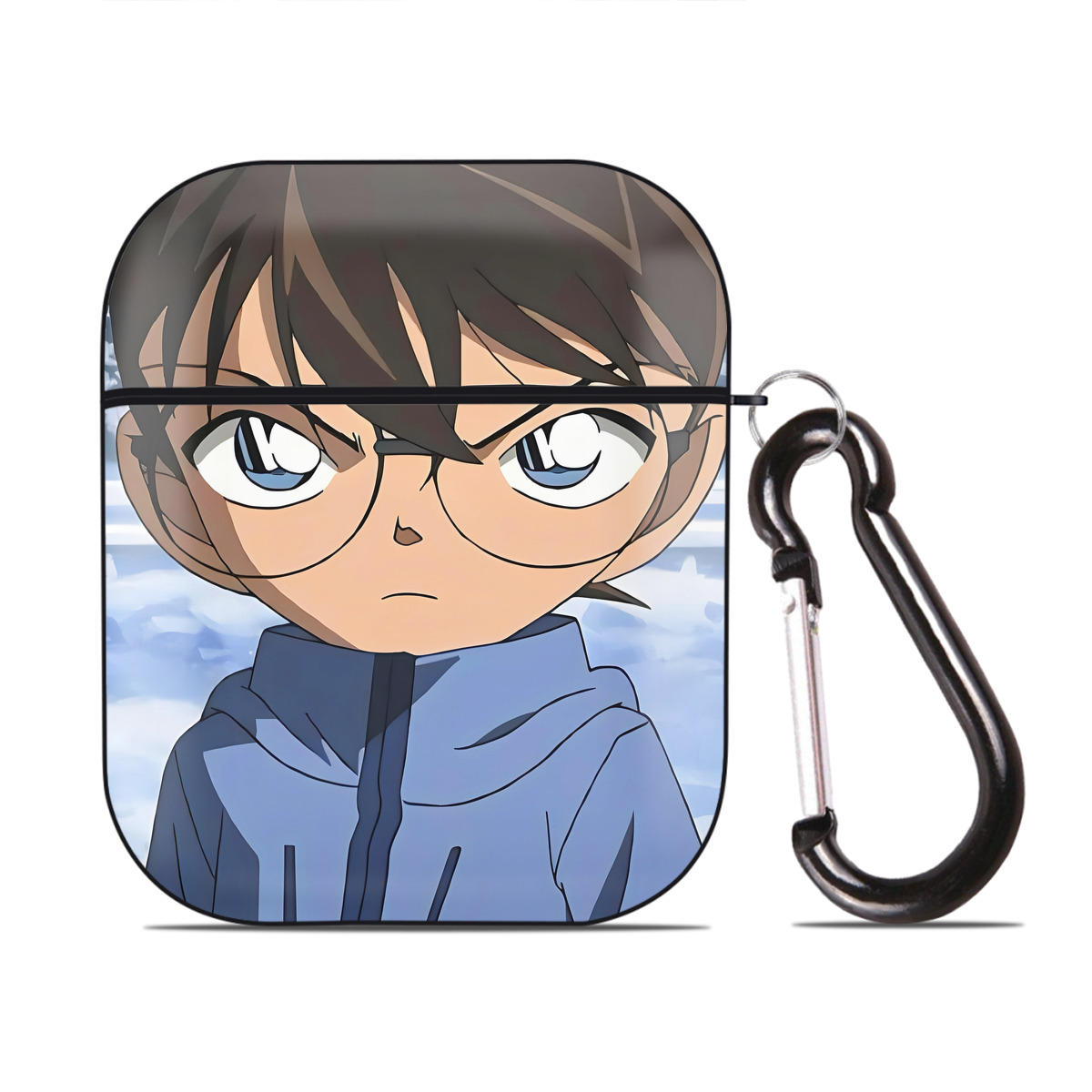 （画像用） 名探偵コナン Detective Conan AirPods 第2世代保護ケース ハードシェル ブラック 耐衝撃・防指紋・カラビナ付き